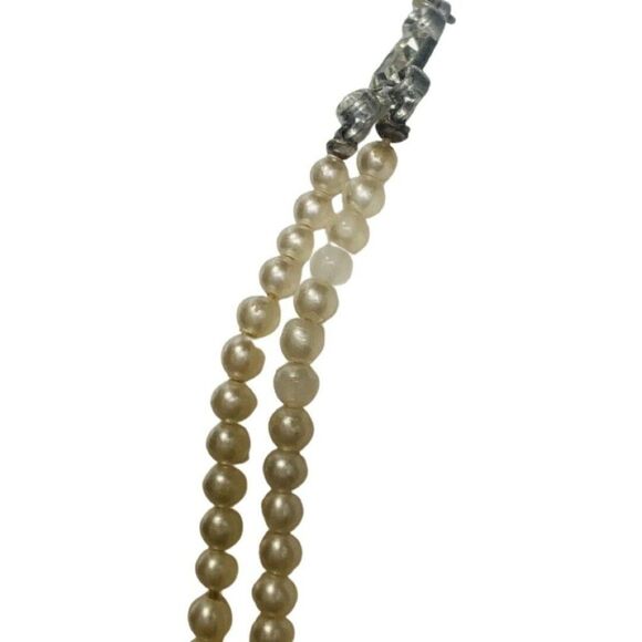 Vintage Oversized Beige Pearl Bead Double Strand Rhinestone Women’s Necklace - Picture 6 of 9